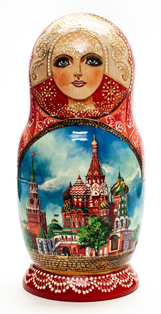 220 mm Moscow Saint Basil Cathedral hand painted on Wooden Matryoshka doll 7 pcs (by Trifinov Studio)