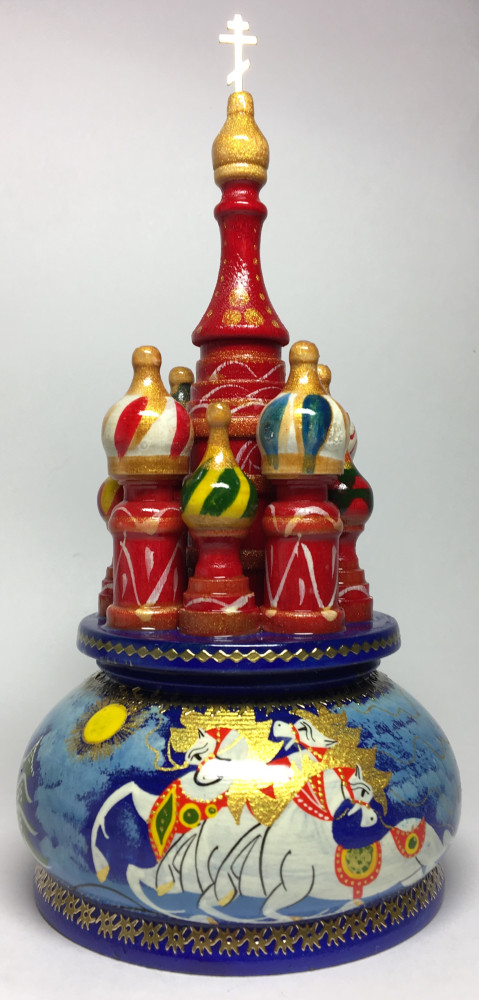 190 mm Saint Basil's Cathedral Russian Troika Music Box hand painted Wooden Music Box (by Nightingale Crafts)