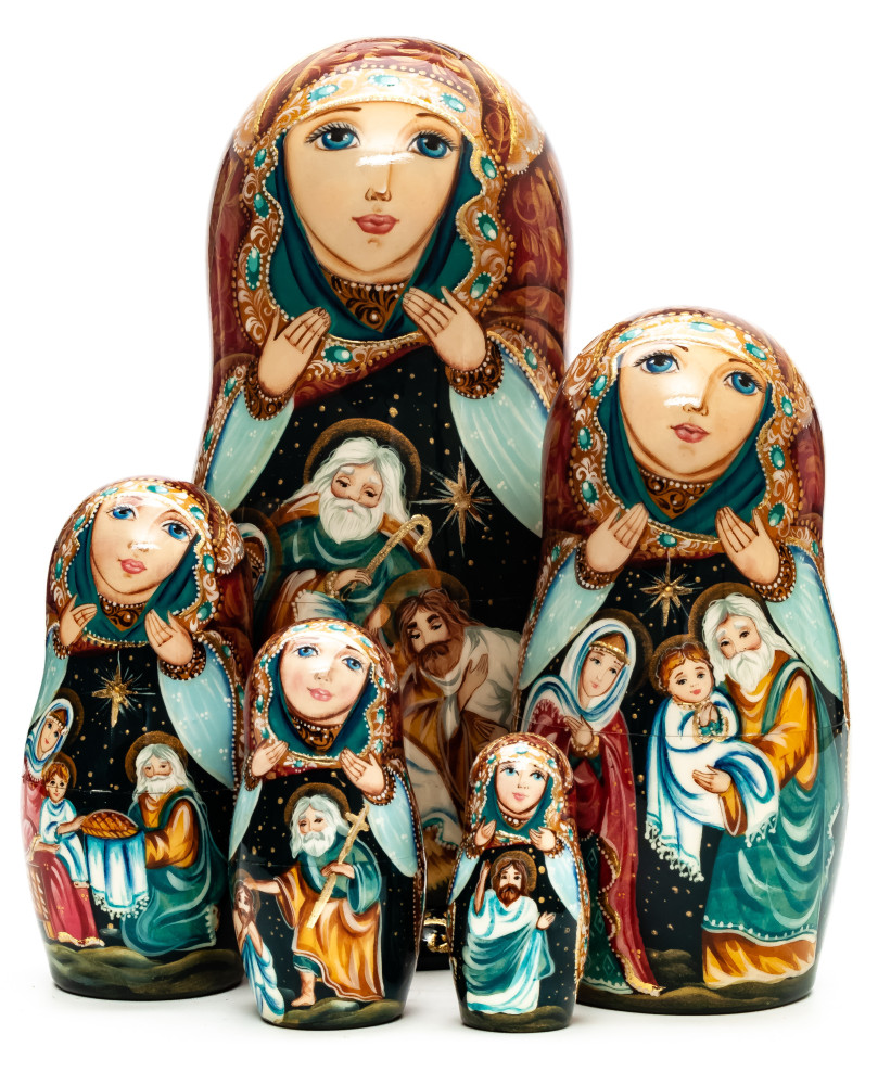 200mm Christmas Day hand painted Matryoshka round Doll 5pcs (by Skazka)