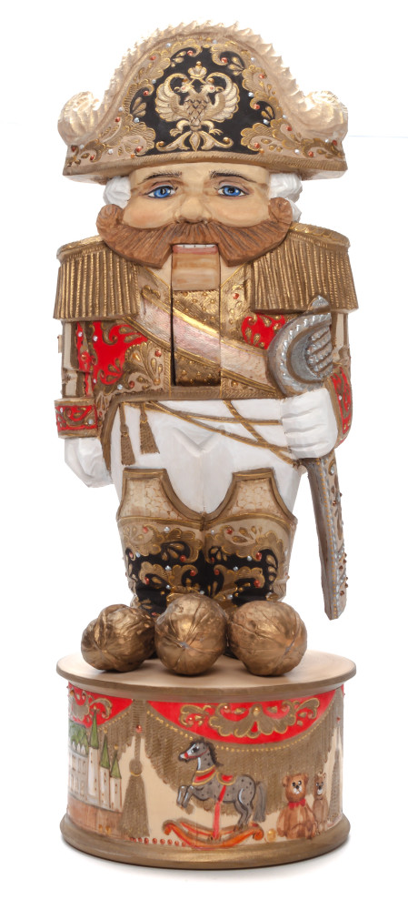 390 mm The Nutcraker on a Stand hand carved and painted wooden Figurine (by Andrey Crafts)