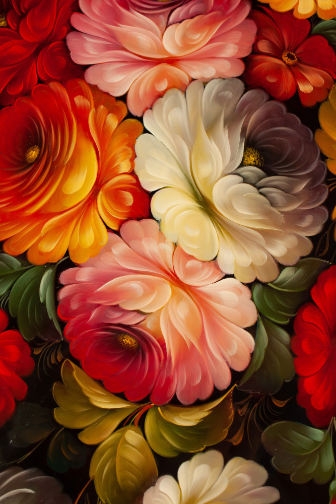 480x600 mm Zhostovo Patterns hand painted and lacquered by Gogin Metal Forged Tray (by Lada Crafts)