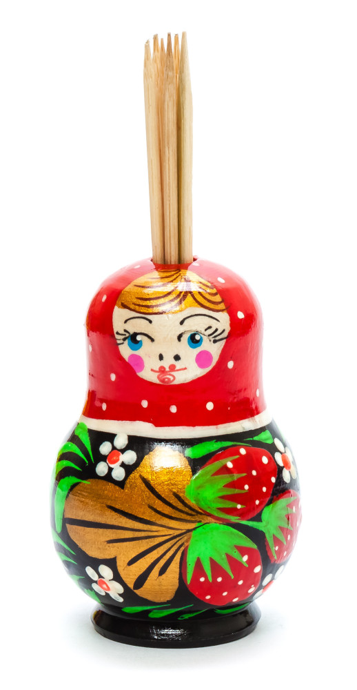 60 mm Wooden Toothpick in hand painted Matryoshka Holder (by Skazka)