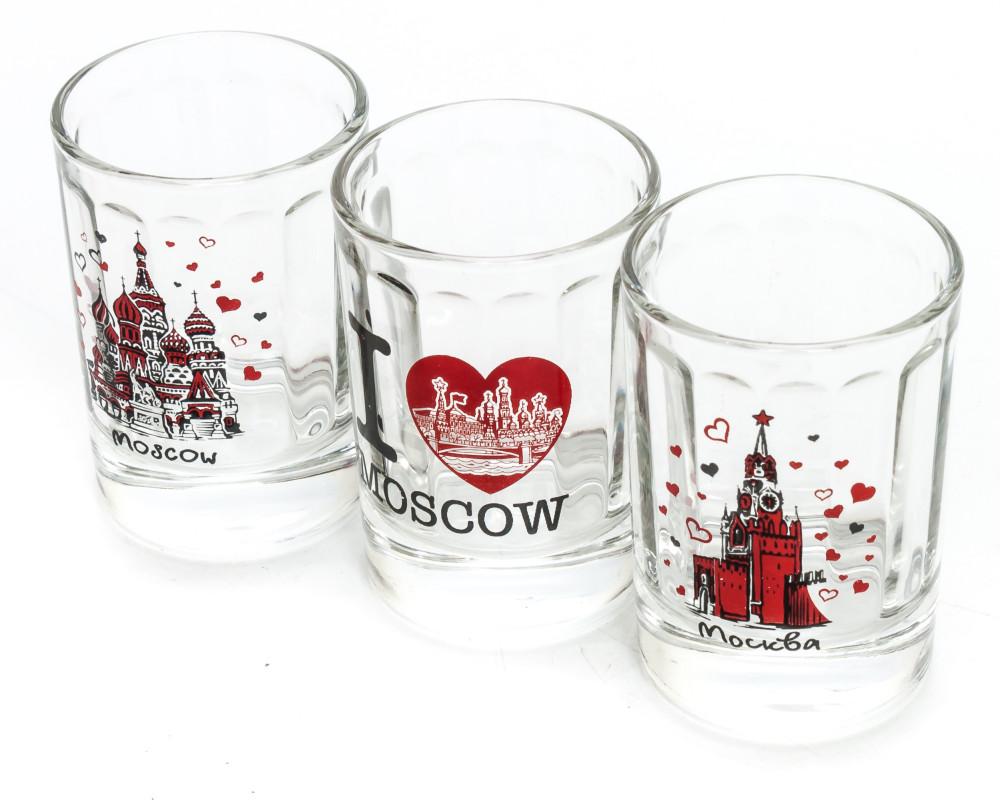 50 ml I Love Moscow decal Faceted Shot Glass set of 3 pcs (by AKM)