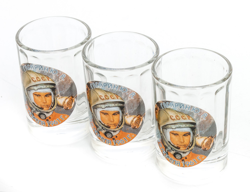 50 ml Yuri Gagarin decal Faceted Shot Glass set of 3 pcs (by AKM)