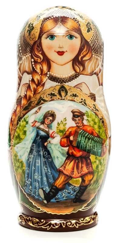 180mm Accordionist with Girl hand painted Matryoshka round Doll 5pcs (by Skazka)