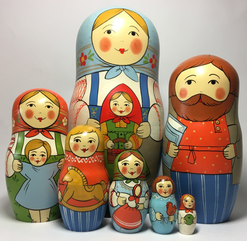 Shop Exclusive Nesting Dolls 230 mm Mother with Daughter hand painted Traditional Russian Wooden Matryoshka doll 7 pcs (by Igor Malyutin) online at Skazka.site | Eligible for fast shipping and free returns. 230 mm Mother with Daughter hand painted Traditional Russian Wooden Matryoshka doll 7 pcs (by Igor Malyutin)