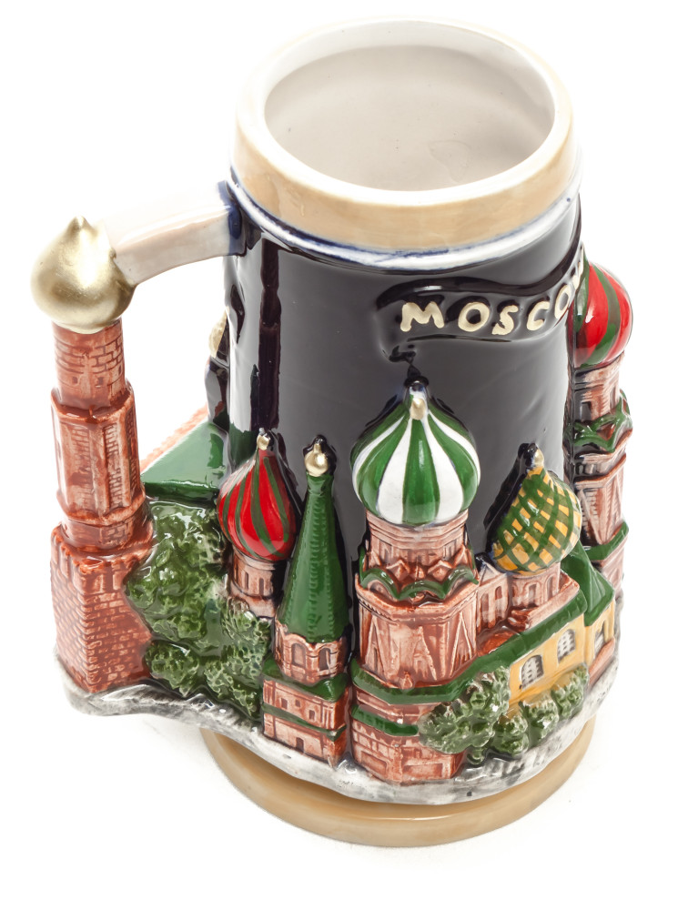 500 ml Snt Basil and Moscow Attractions Ceramic Beer Mug Height 180 mm (by Volga Pottery)