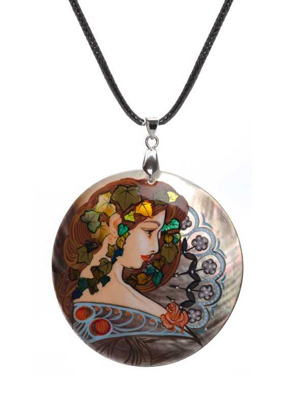  d60 mm Portrait hand painted Nacre Pendant (by Tatiana Shkatulka Crafts)