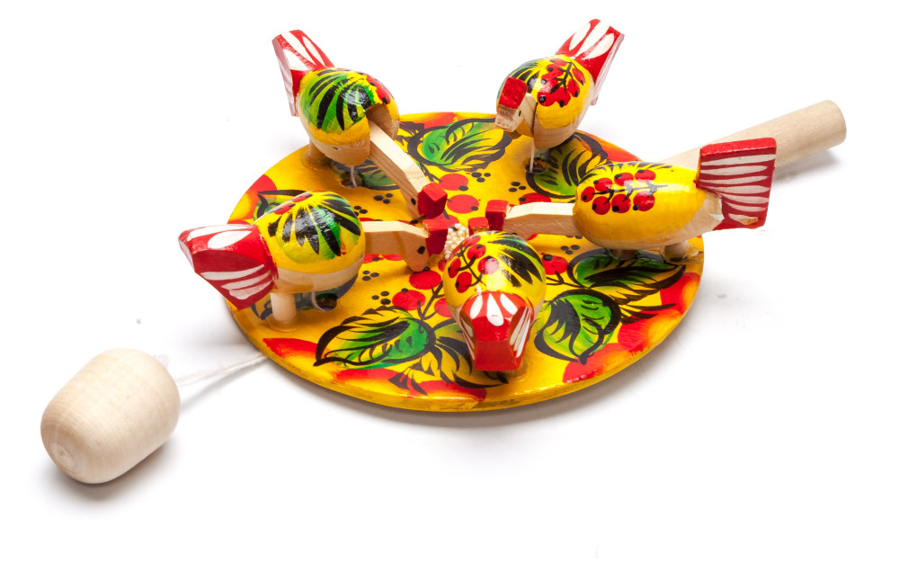 200x140 mm Pecking Chicken Hand Carved and Painted Russian Wooden Toy (by Bogorodskoe Studio)
