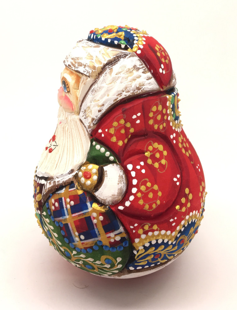100 mm Santa Claus hand carved and painted wooden roly poly statue (by Natalia Workshop)