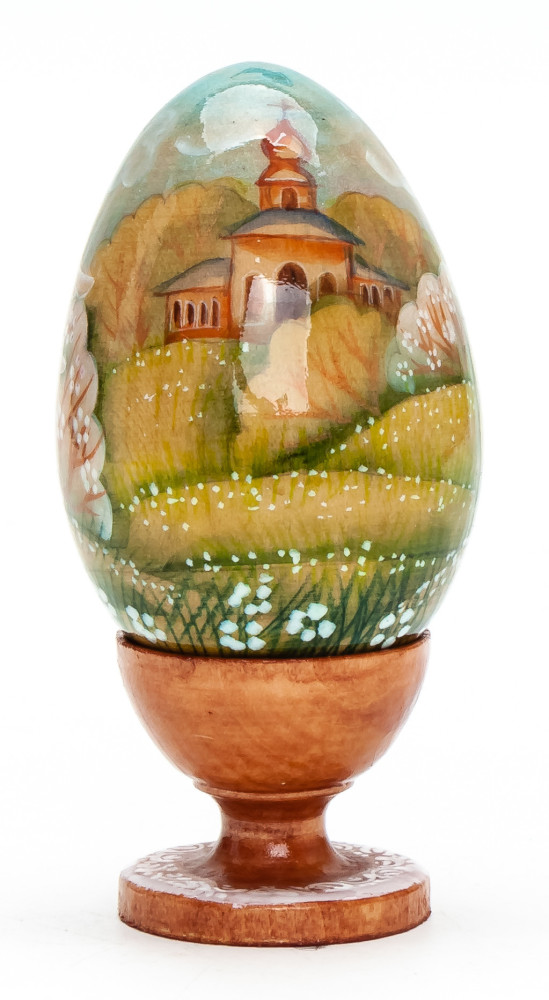 100mm Angel with a Horn handpainted wooden Egg with standby (by Andrey Christams Ornaments Studio)