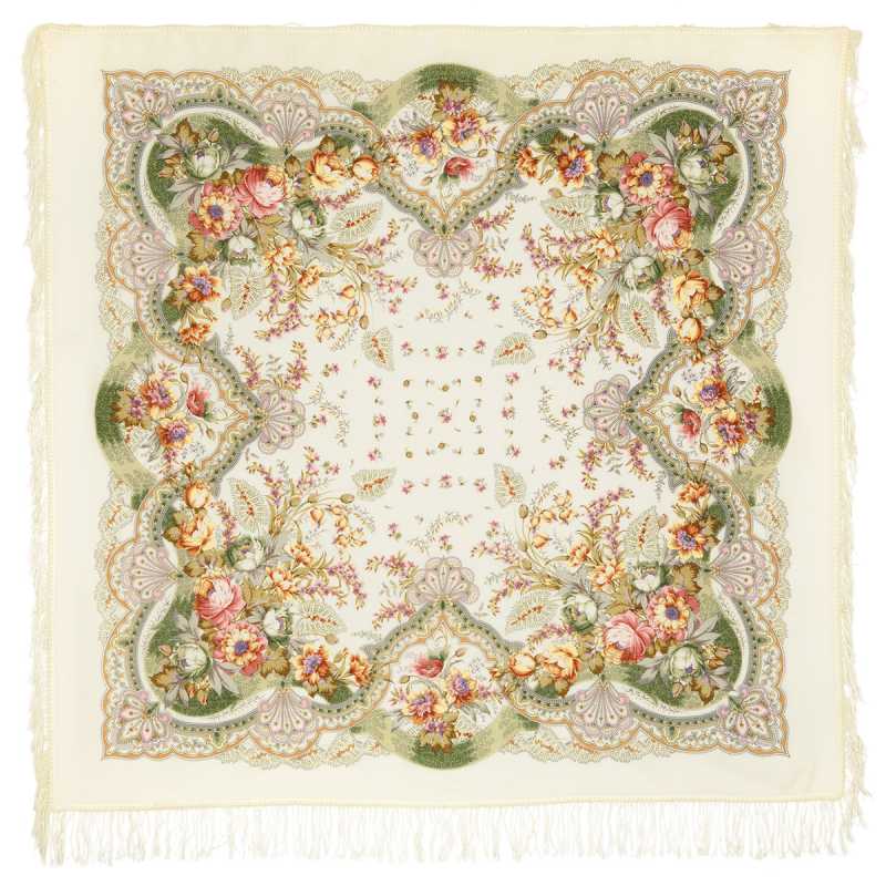 146x146 mm Delight Woolen Shawl with Woolen Fringe Pavlovo Posad Manufactory