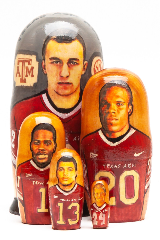 100mm Johny Manziel from Texas AEM Aggies Hand Painted Matryoshka Doll 5 pcs (by Konstantin Studio)