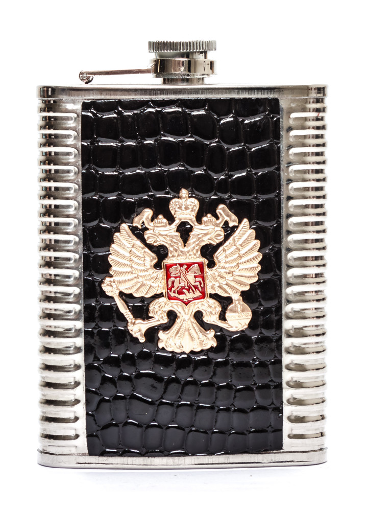 9 oz Russia Coat of Arms Leather Coated Metal Flask