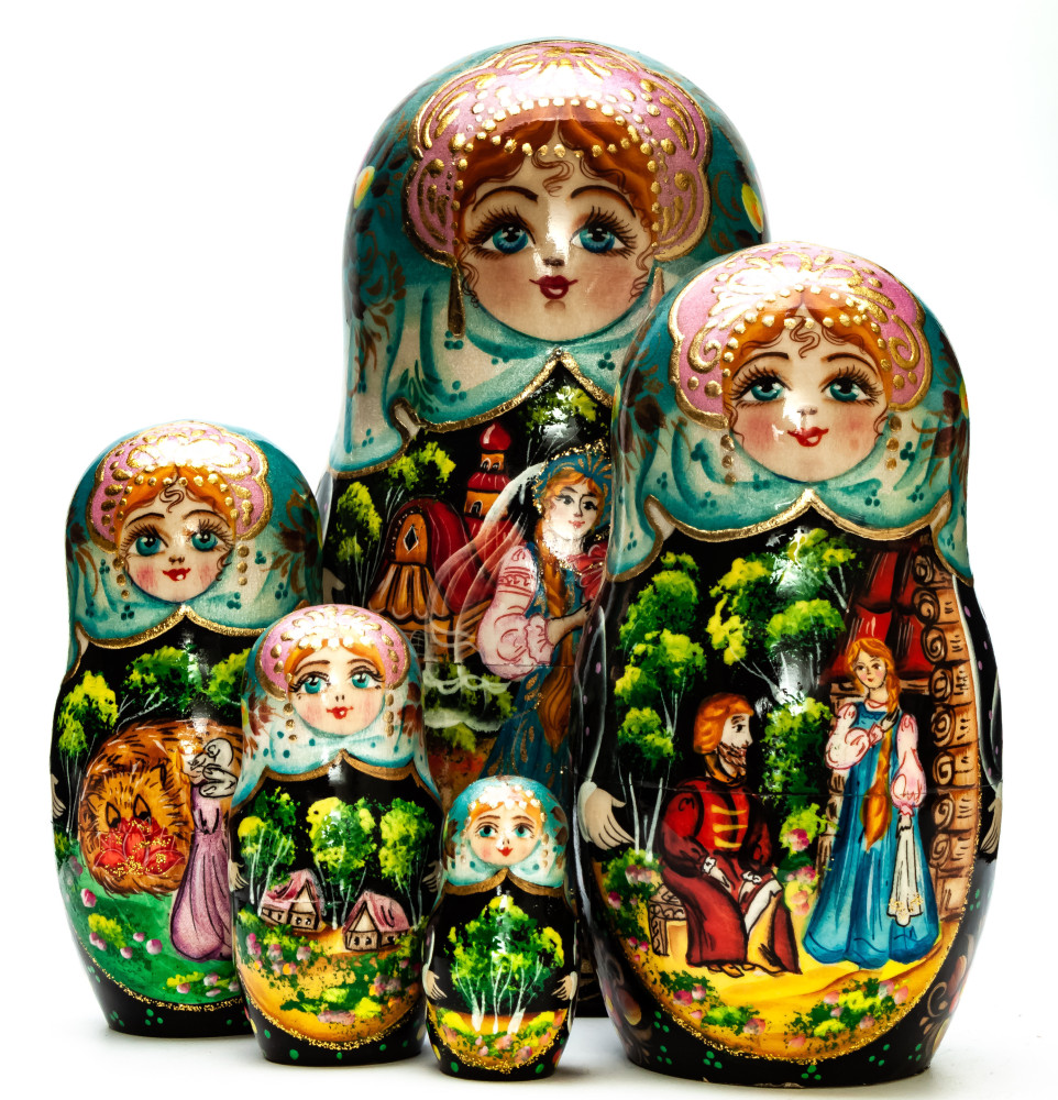 150mm The Scarlet Flower hand painted Matryoshka doll 5pcs
