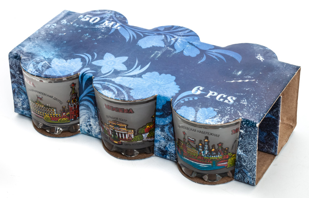 50 ml Moscow Views Colorful Decal Shot Glass set of 6 pcs (by AKM Gifts)