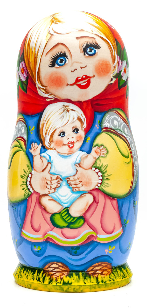 180 mm Russian Family hand painted wooden Matryoshka doll 5 pcs (by Tatiana Morozova)
