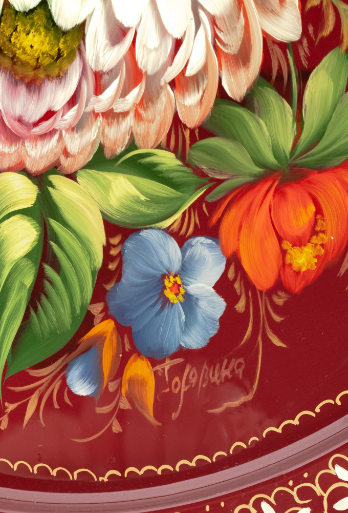 d 385 mm Zhostovo Patterns hand painted and lacquered by Golovina Metal Forged Tray (by Lada Crafts)
