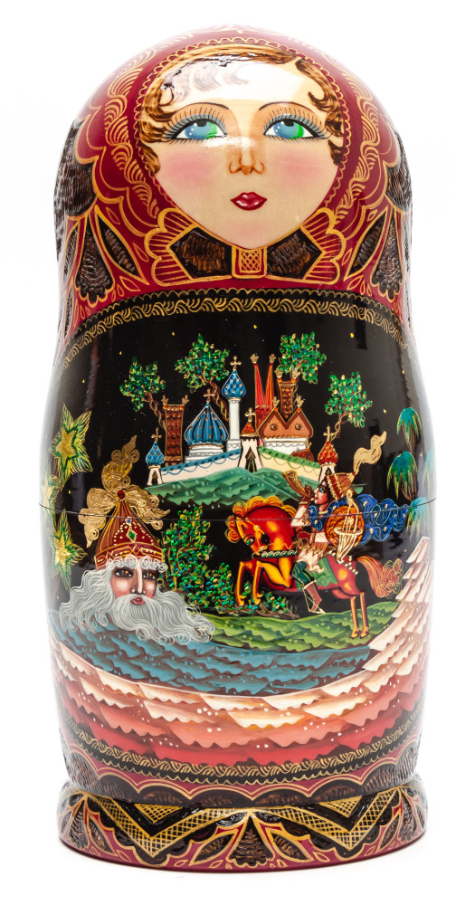 240 mm Ruslan and Lyudmila hand painted on Wooden Matryoshka doll 10 pcs (by Trifinov Studio)