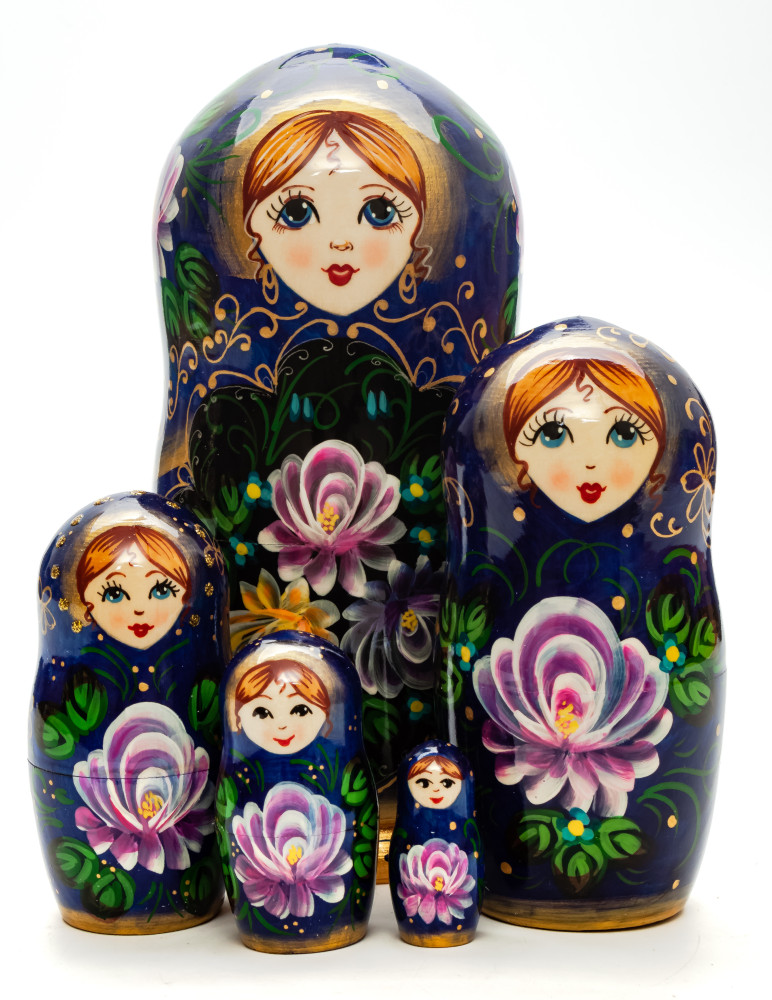 180 mm Summer Flowers hand painted Russian Matryoshka Doll 5pcs (by Summer Shine)