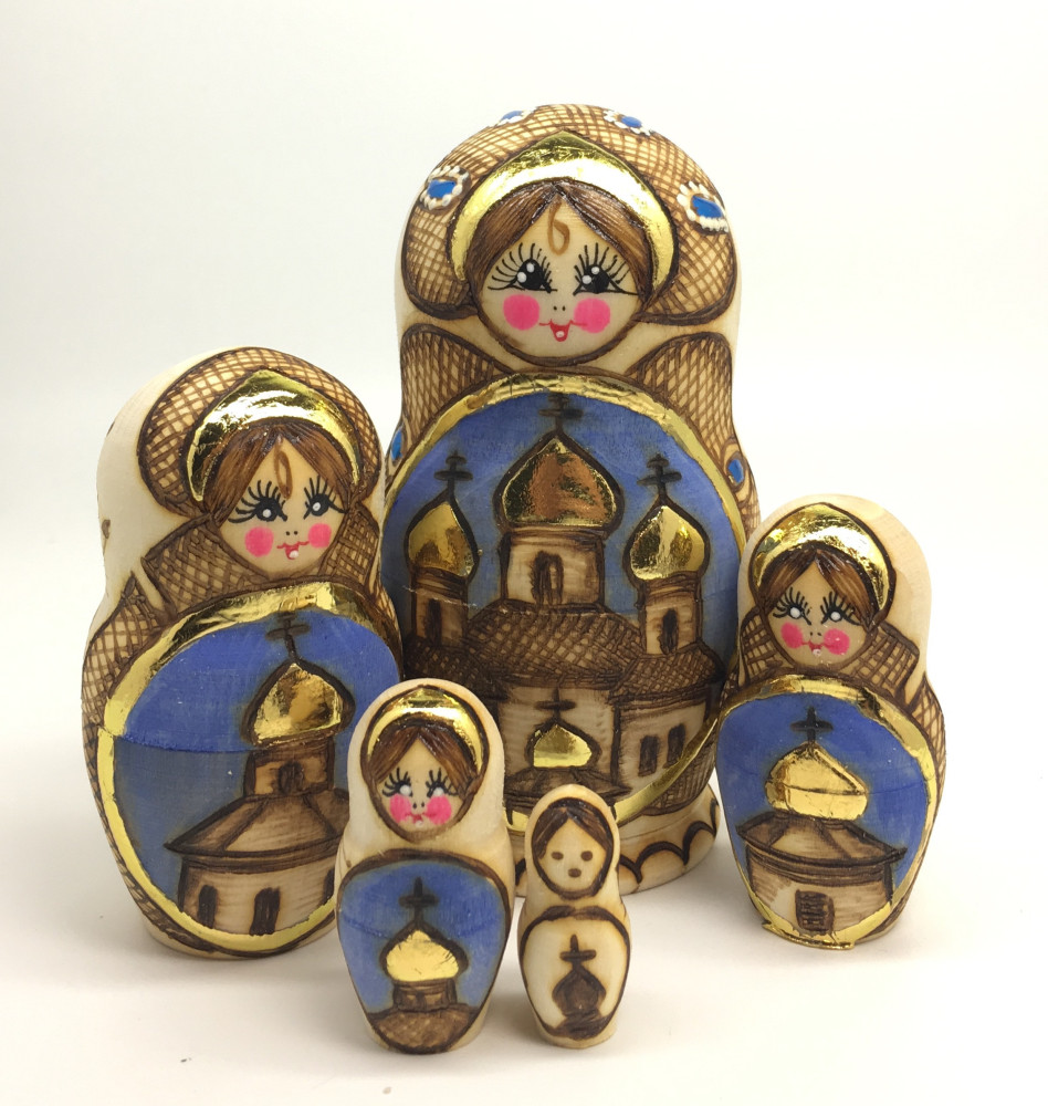 U Small Burnt Wood Matrypshka Doll
