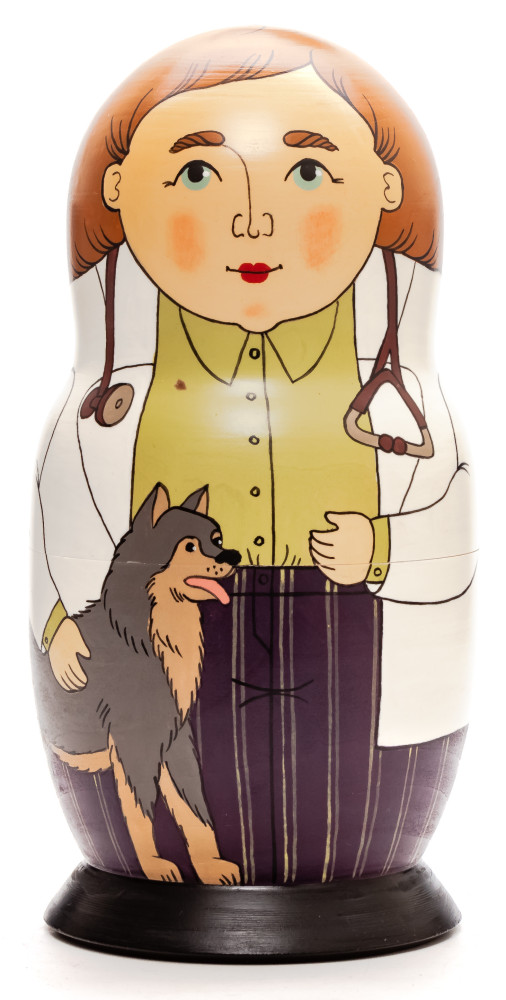 160 mm Veterinarian hand painted Traditional Russian Wooden Matryoshka doll 5 pcs (by Igor Malyutin)