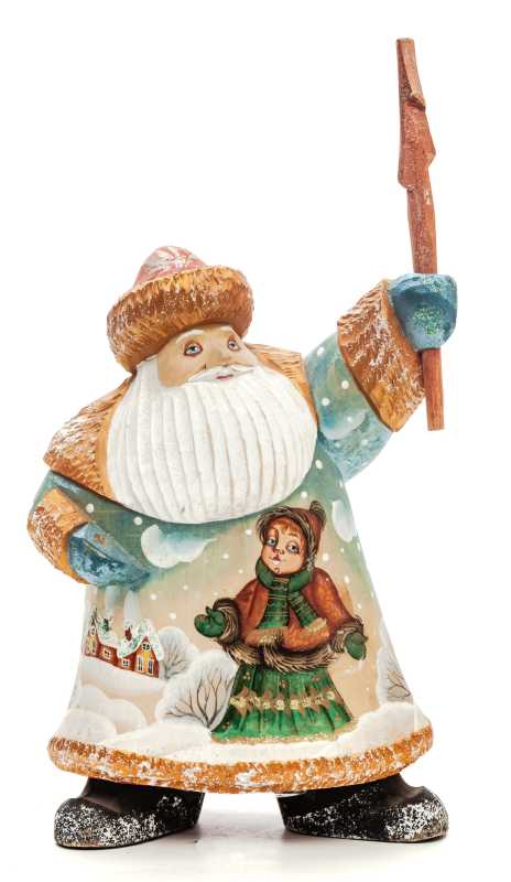 270 mm Santa with a Stick with handpainted Children Wooden Carved Statue (by Igor Carved Wooden Figures Studio)