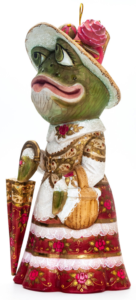 260 mm Frog with an Umbrella  hand painted Wooden Statue (by Natalia Nikitina Workshop)