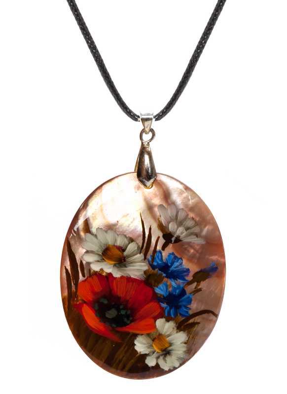 40x50 mm Flowers hand painted Nacre Pendant (by Tatiana Shkatulka Crafts)