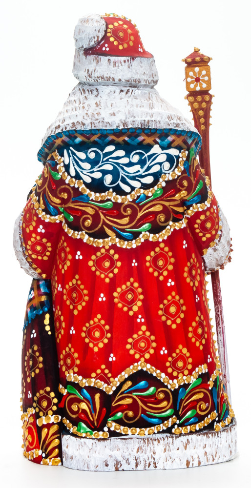 220 mm Santa Claus with a Magic Staff and a Bag handpainted Wooden Carved Statue (by Natalia Nikitina Workshop)