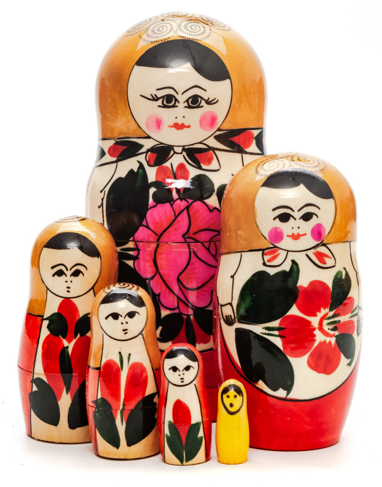 130 mm Golden Head Semenovskaya Hand Painted wooden Russian Matryoshka Nesting Doll 6 pcs inside (by Ivan Studio)