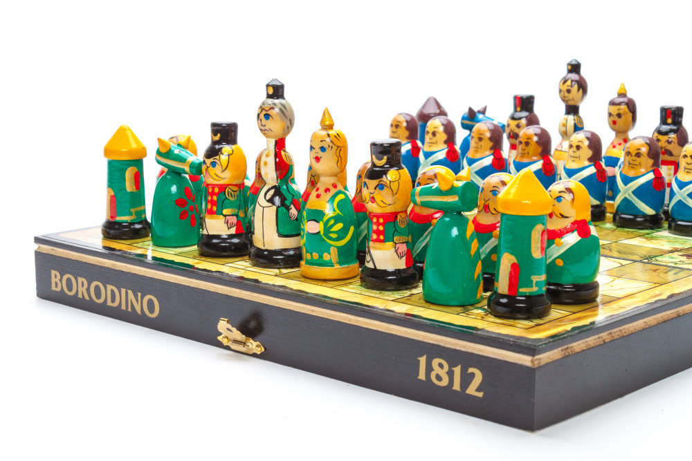 Wooden Chess Board with Soldiers of Battle of Borodino