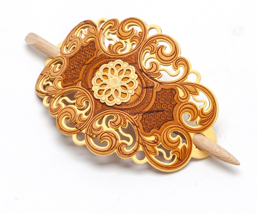 65x120 mm Patterns hand made Birchbark Hair Clip (by Maxim Birch)