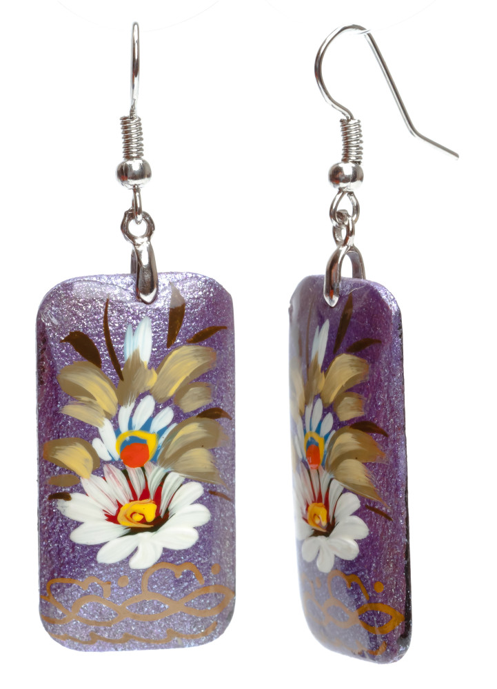 20x35mm Zhostovo wooden Earrings (by Lada Workshop)