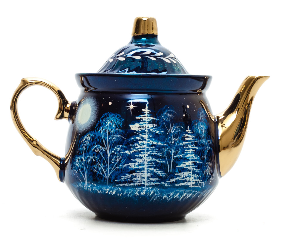 Russian Christmas Night Hand Painted Electric Samovar Kettle with Teapot and Tray