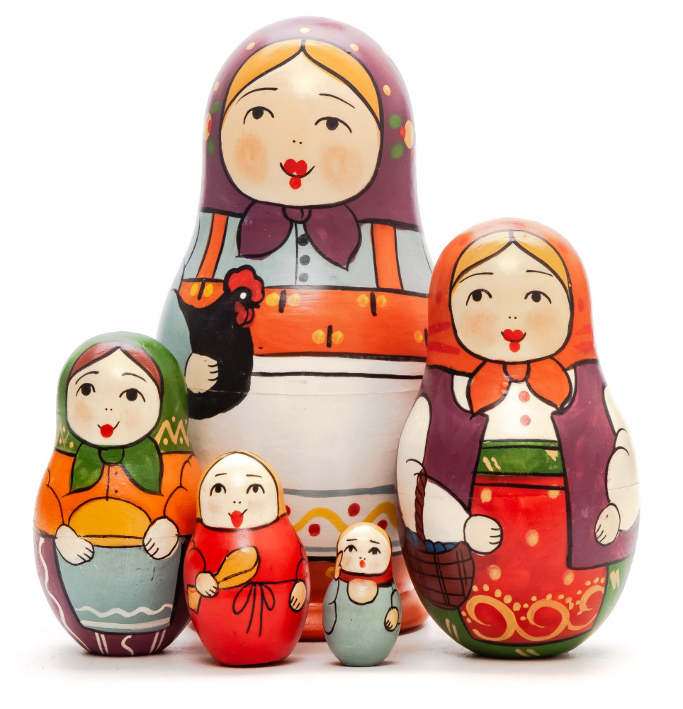  110 mm Mistress with black Cockerel hand painted Traditional Russian Wooden Matryoshka doll 5 pcs (by Igor Malyutin)