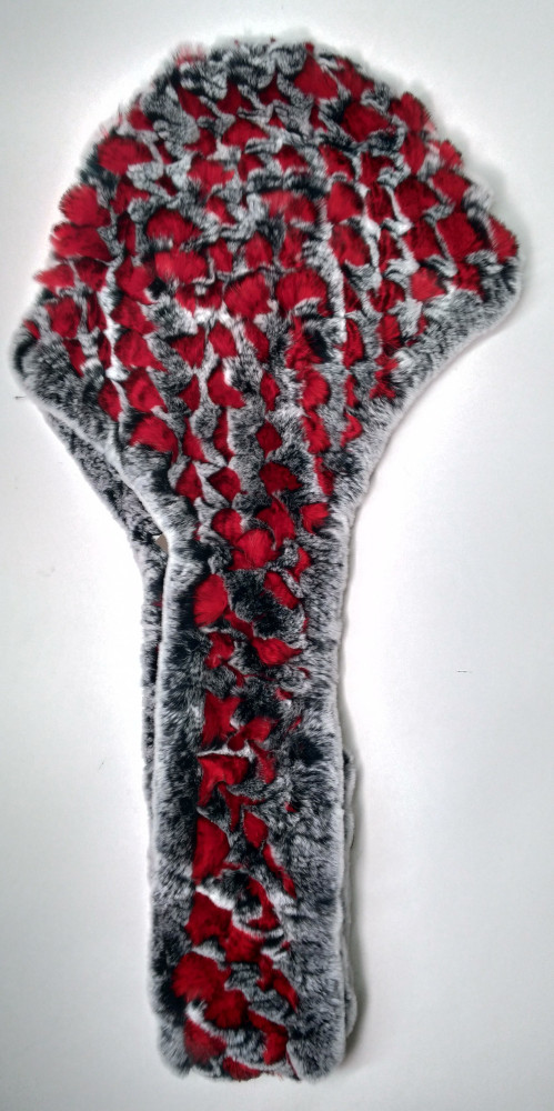 Rabbit Hair Scarf With Hood Red/White/Black