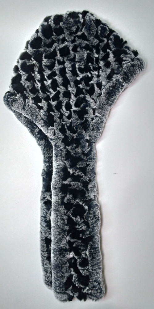 Rabbit Hair Scarf With Hood Black/Grey