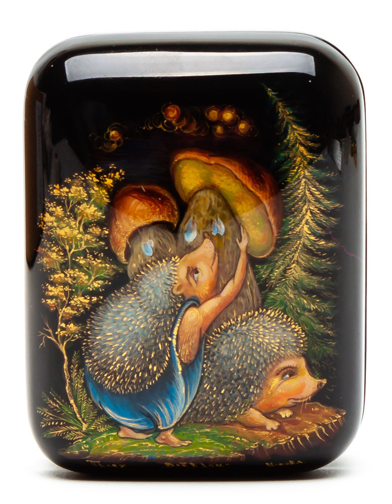 50x70mm The Housewifely hand painted lacquered box from Palekh (by Pavel Studio)