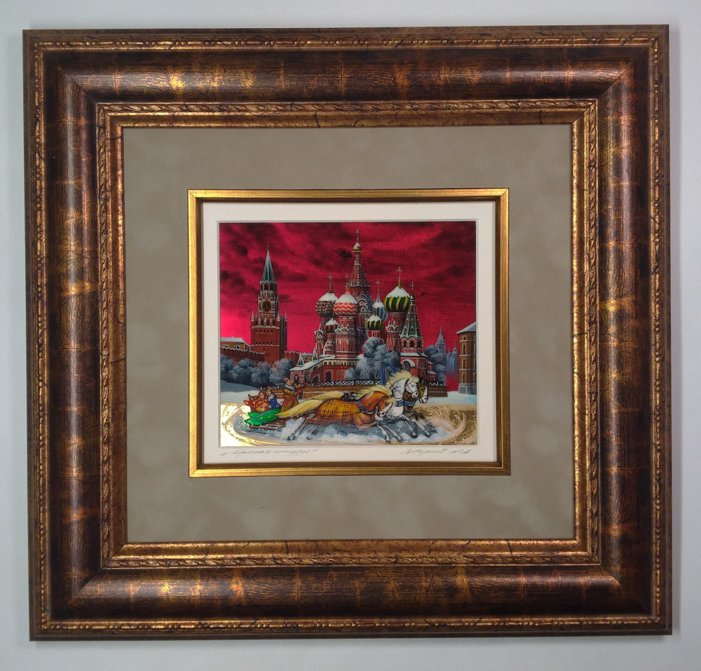 380x360 mm Red Square hand painted on Nacre Fedoscino painting (by Tatiana Fedoscino Arts)