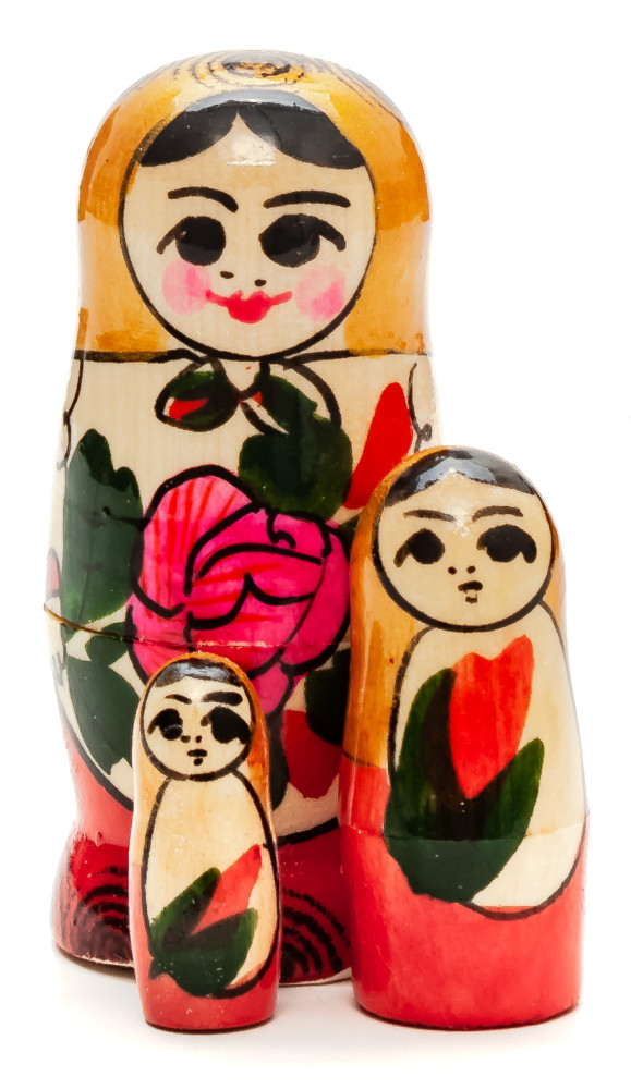 70 mm Golden Head Semenovskaya handpainted wooden Russian Matryoshka Doll 3 pcs (by Ivan Studio)