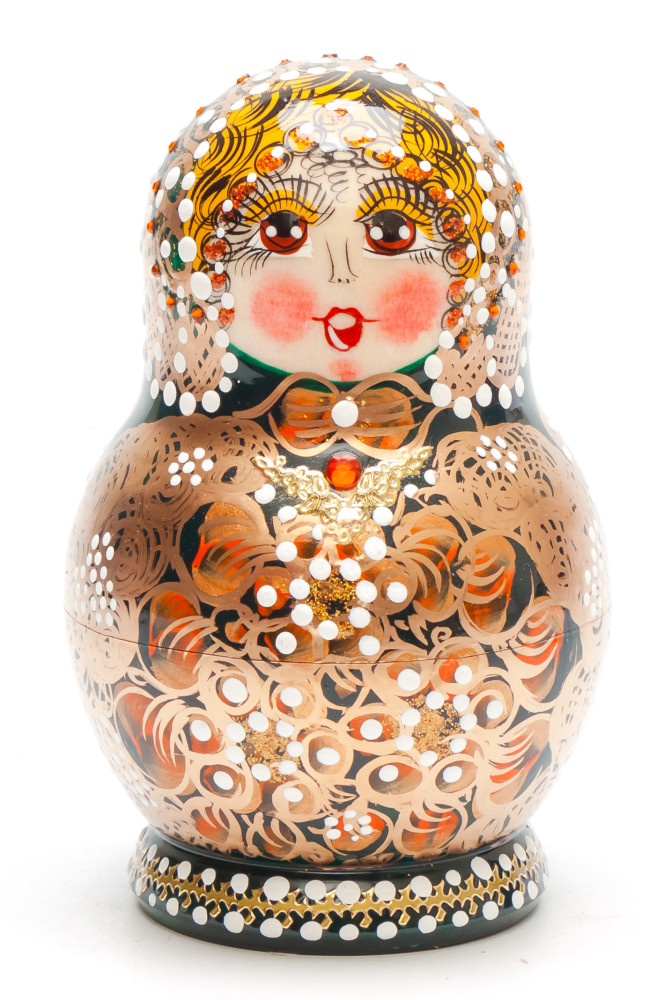 120 mm Russian North Pattern hand painted Wooden Matryoshka Doll 5 inside (by Snezana Studio)