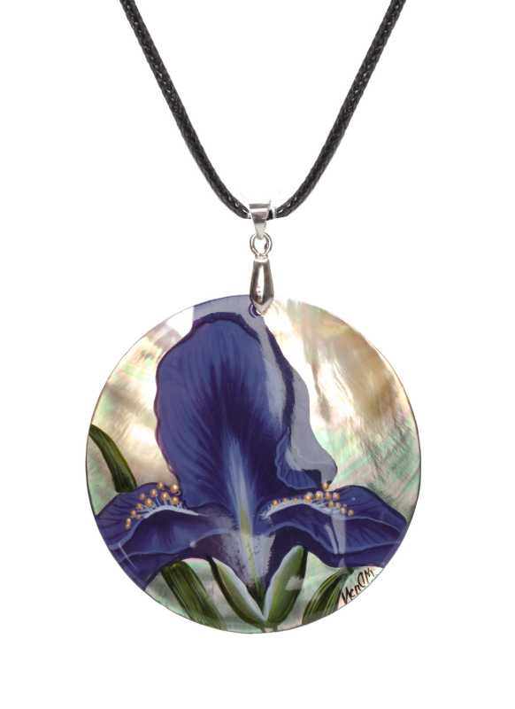  d60 mm Flower hand painted Nacre Pendant (by Tatiana Shkatulka Crafts)