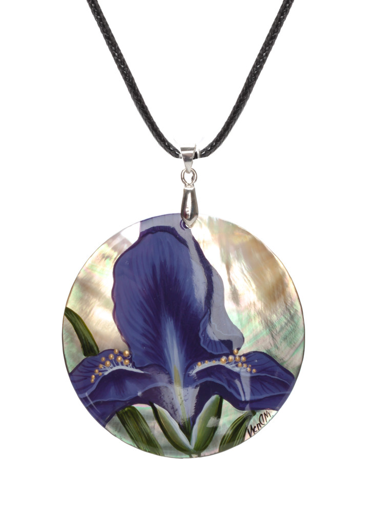 d60 mm Flower hand painted Nacre Pendant (by Tatiana Shkatulka Crafts)