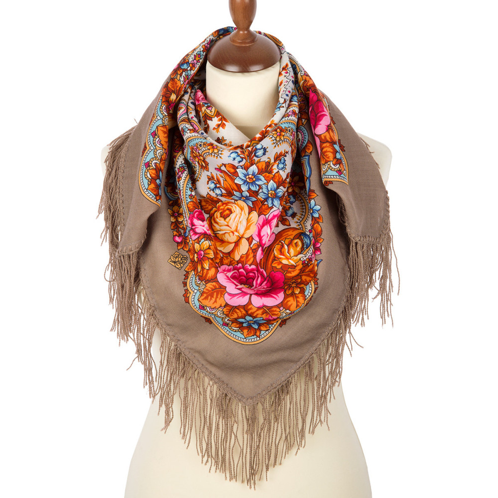 Shop Woolen Scarves with Woolen Fringe 89x89 cm 89x89 cm Spring Dawns Woolen Shawl with Woolen Fringe Pavlovo Posad Manufactory online at Skazka.site | Eligible for fast shipping and free returns. 89x89 cm Spring Dawns Woolen Shawl with Woolen Fringe Pavlovo Posad Manufactory