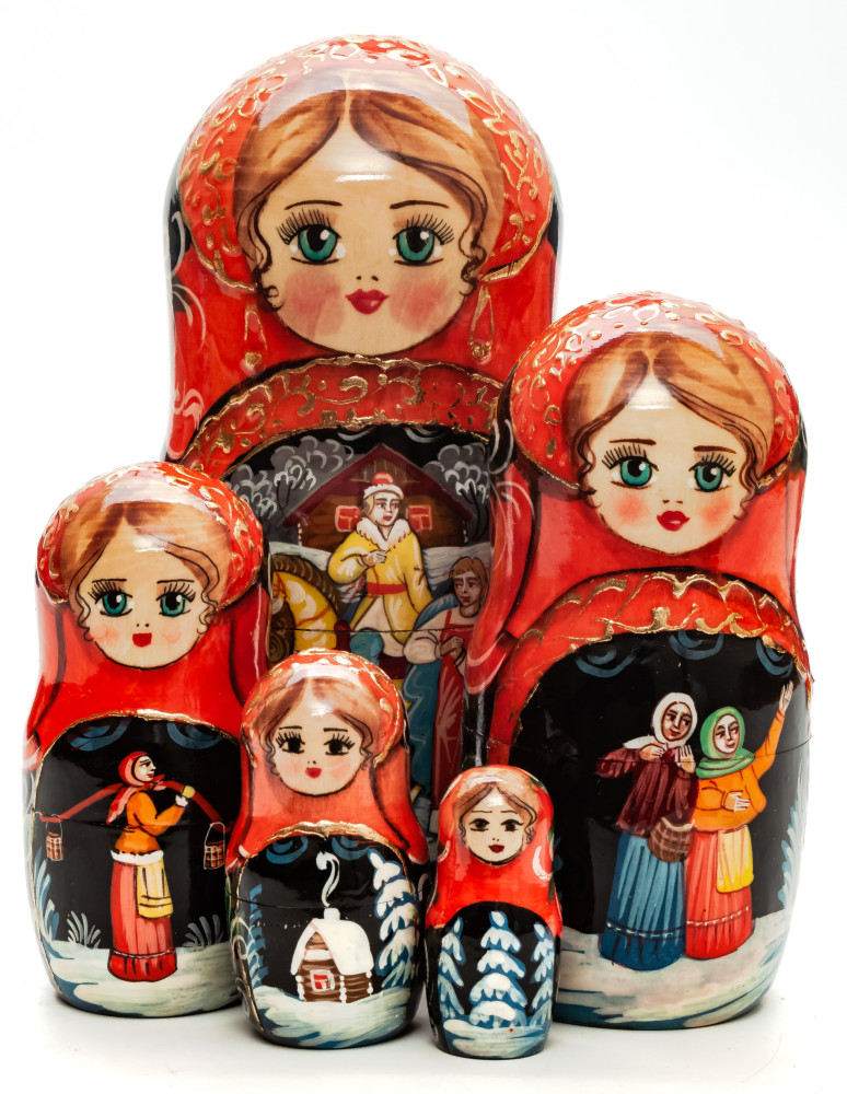 180mm Russian Fairytale hand painted Matryoshka round Doll 5pcs (by Skazka)
