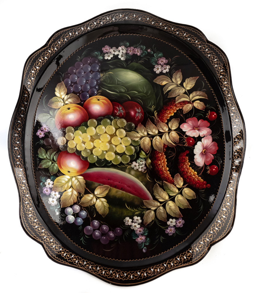 480x600 mm Zhostovo Patterns hand painted and lacquered by Gogin Metal Forged Tray (by Lada Crafts)