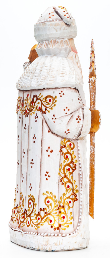 220 mm Santa with a Magic Staff and an Angel Carved Wood Hand Painted Collectible Figurine  (by Natalia Nikitina Workshop)