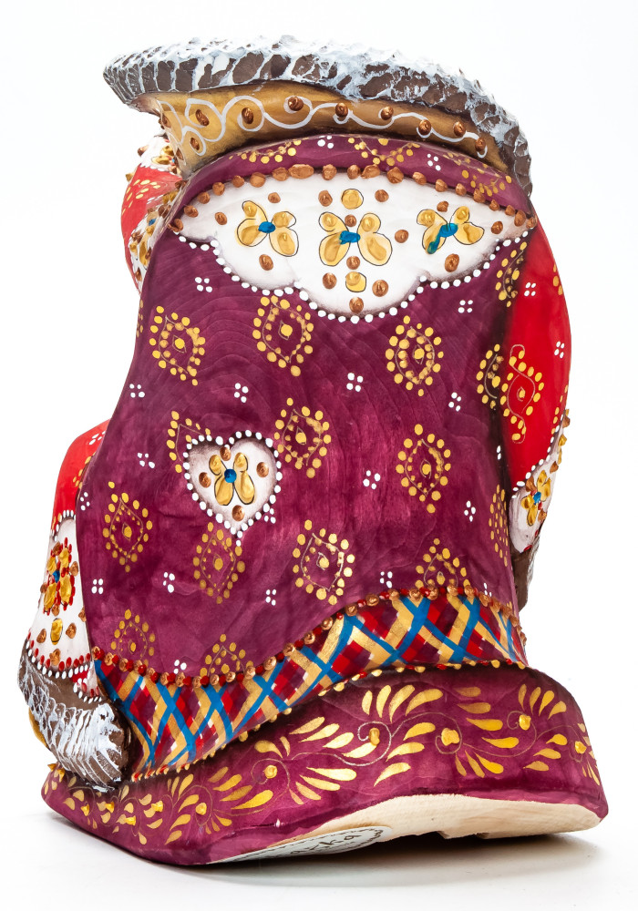 170 mm Santa with a Bell Carved Wood Hand Painted Collectible Figurine  (by Natalia Nikitina Workshop)