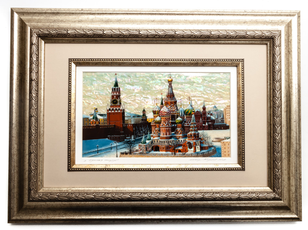 465x340 mm Red Square hand painted on Nacre Fedoscino painting (by Tatiana Fedoscino Arts)